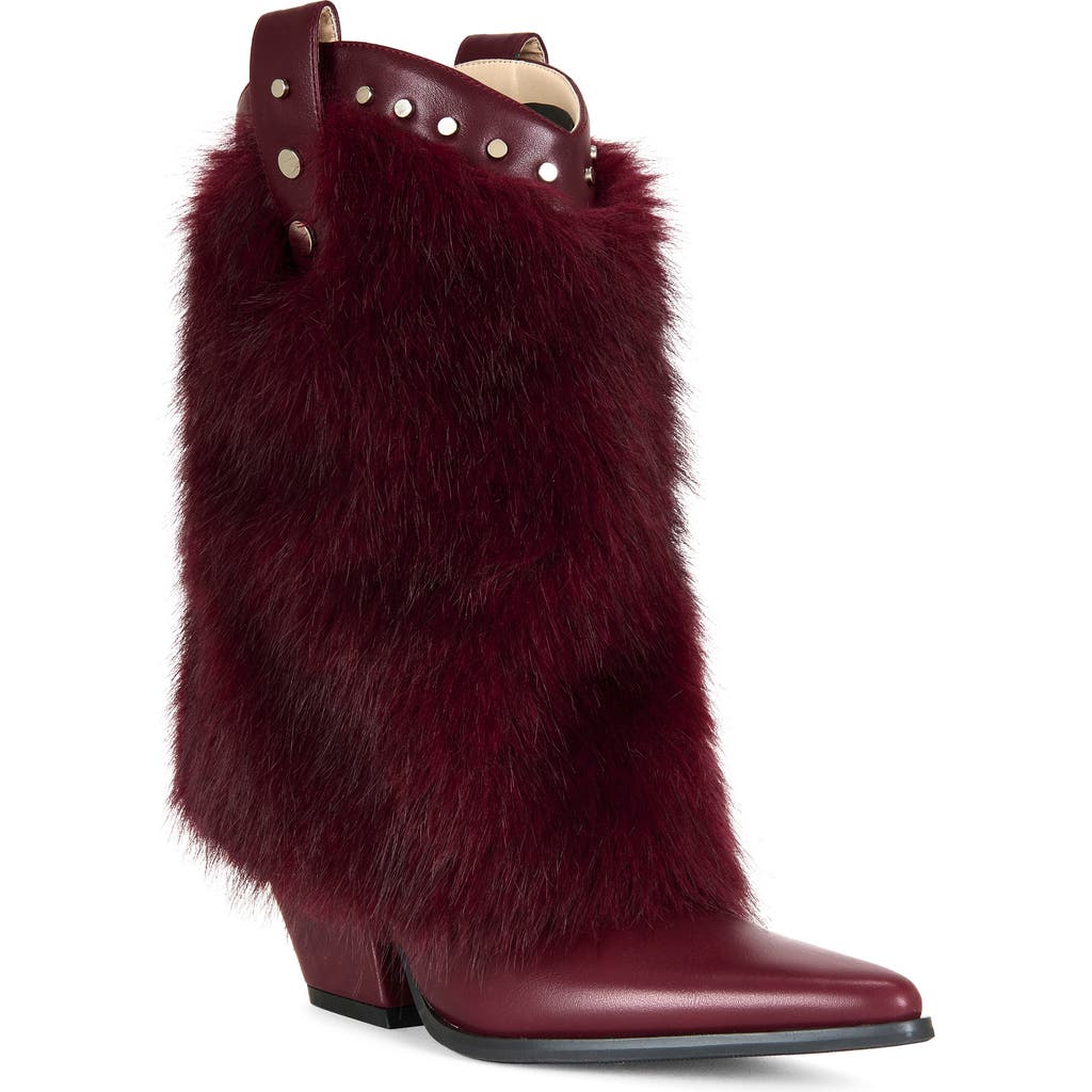 Azalea Wang Violetta Faux Fur Western Bootie In Burgundy