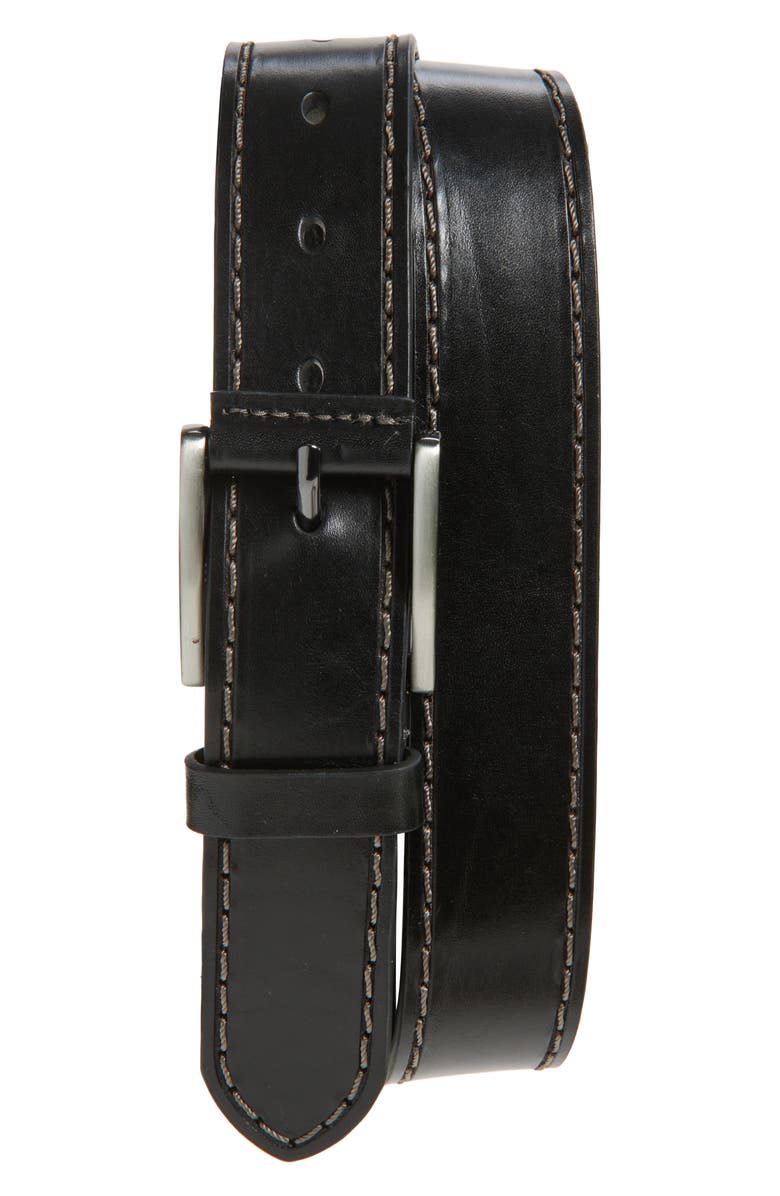 Johnston & Murphy Laser Stitch Leather Belt, Main, color, Black