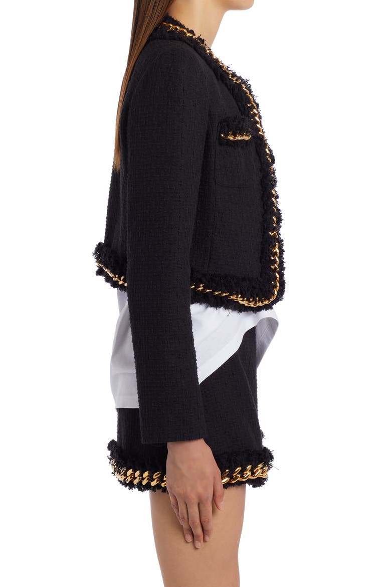 Chain Detail Crop Tweed Jacket, Alternate, color, BLACK