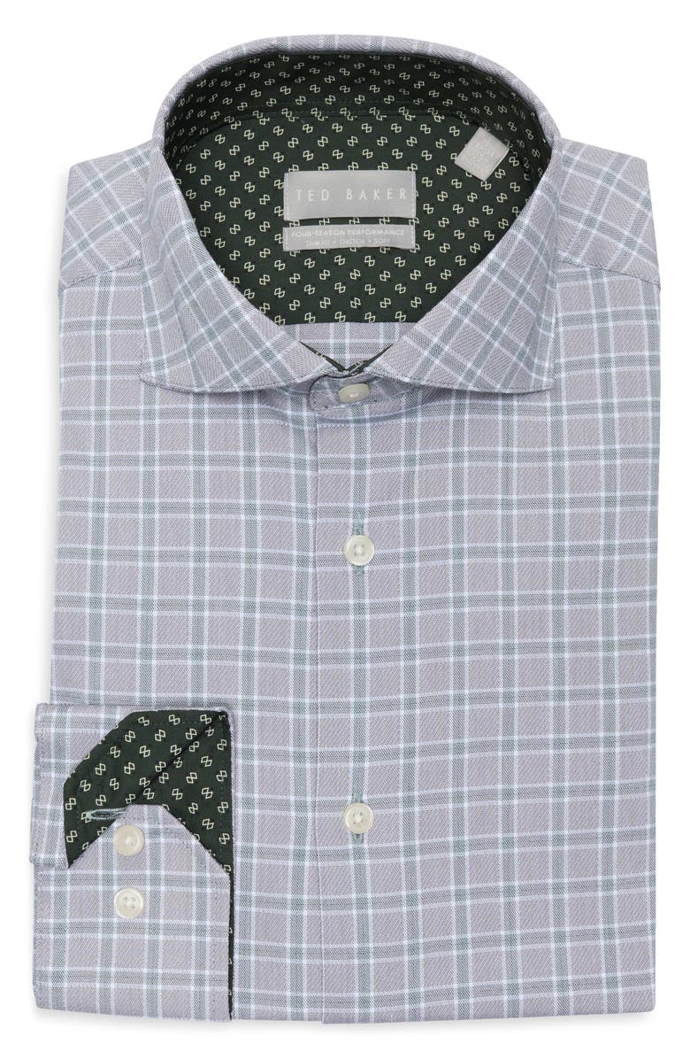 Ted Baker London Slim Fit Four-Season Performance Dress Shirt, Alternate, color, Moss