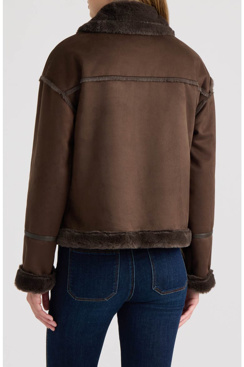 Faux Fur Trim Faux Suede Biker Jacket, Alternate, color, ESPRESSO