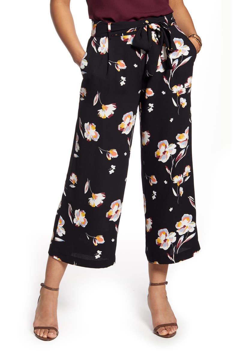 Wide Leg Crop Pants, Main, color, BLACK JESSICA FLORAL
