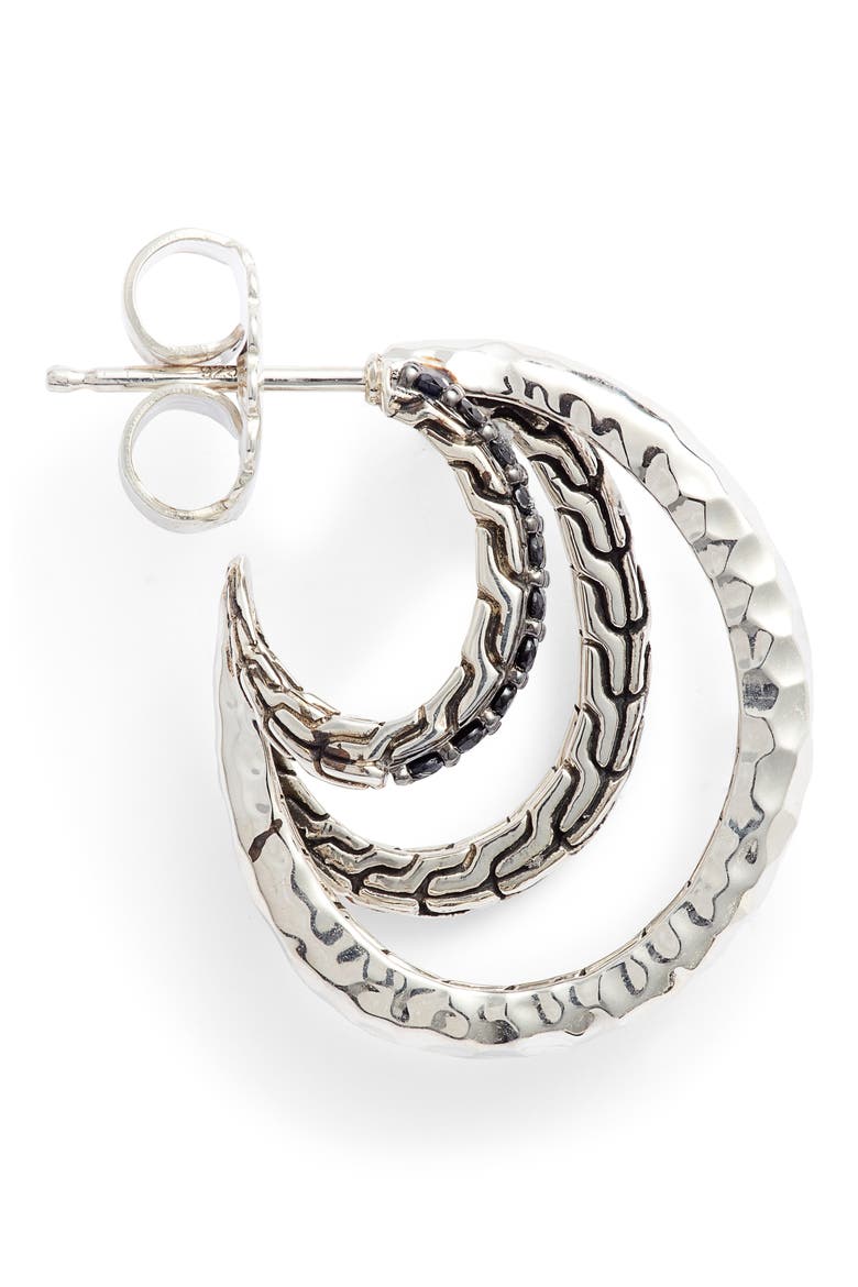 Classic Chain Hammered Hoop Earrings, Alternate, color, BLACK