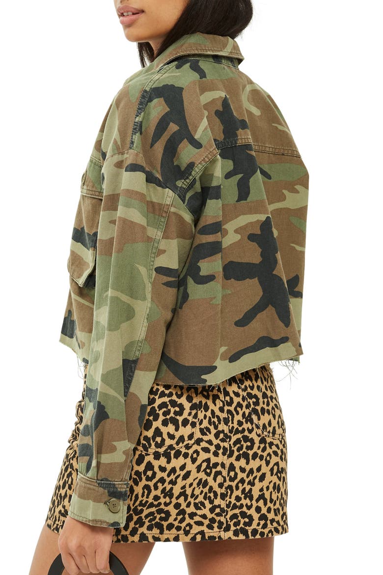 Benny Camouflage Crop Shirt Jacket, Alternate, color, GREEN MULTI