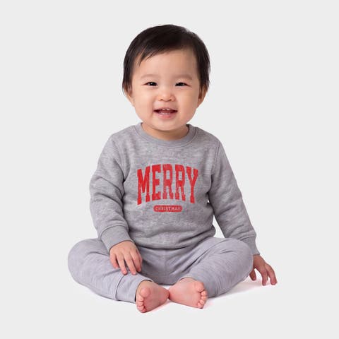 Merry Christmas Arched Bold Crew Fleece Sweatshirt Baby