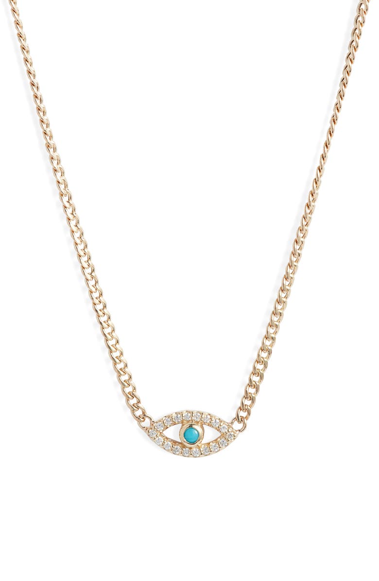 Zoë Chicco Evil Eye Turquoise & Diamond Pendant Necklace, Main, color,