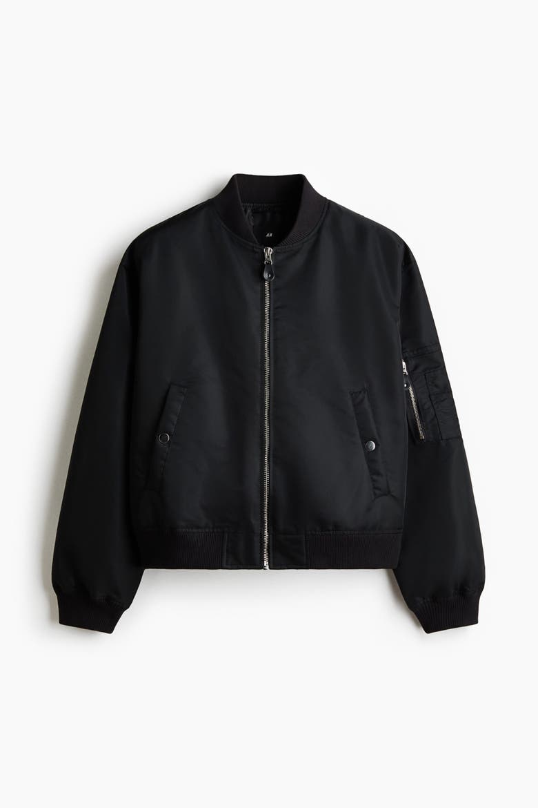Padded Nylon Bomber Jacket, Alternate, color, Black