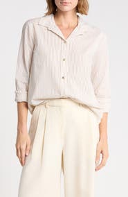 beachlunchlounge Bentley Stripe Long Sleeve Cotton Button-Up Shirt