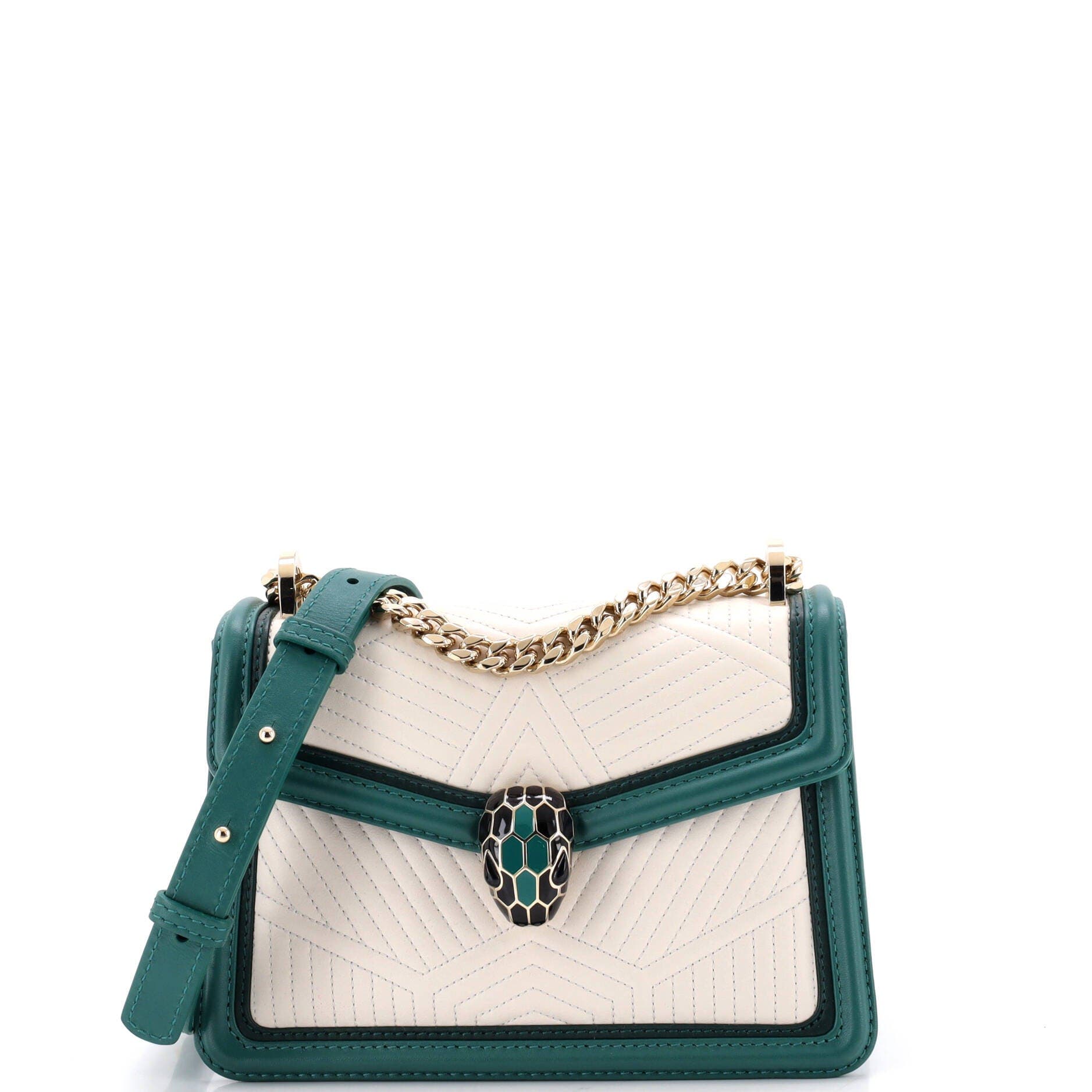 Serpenti Forever Top Handle Bag Quilted Leather Small, Main, color, Green