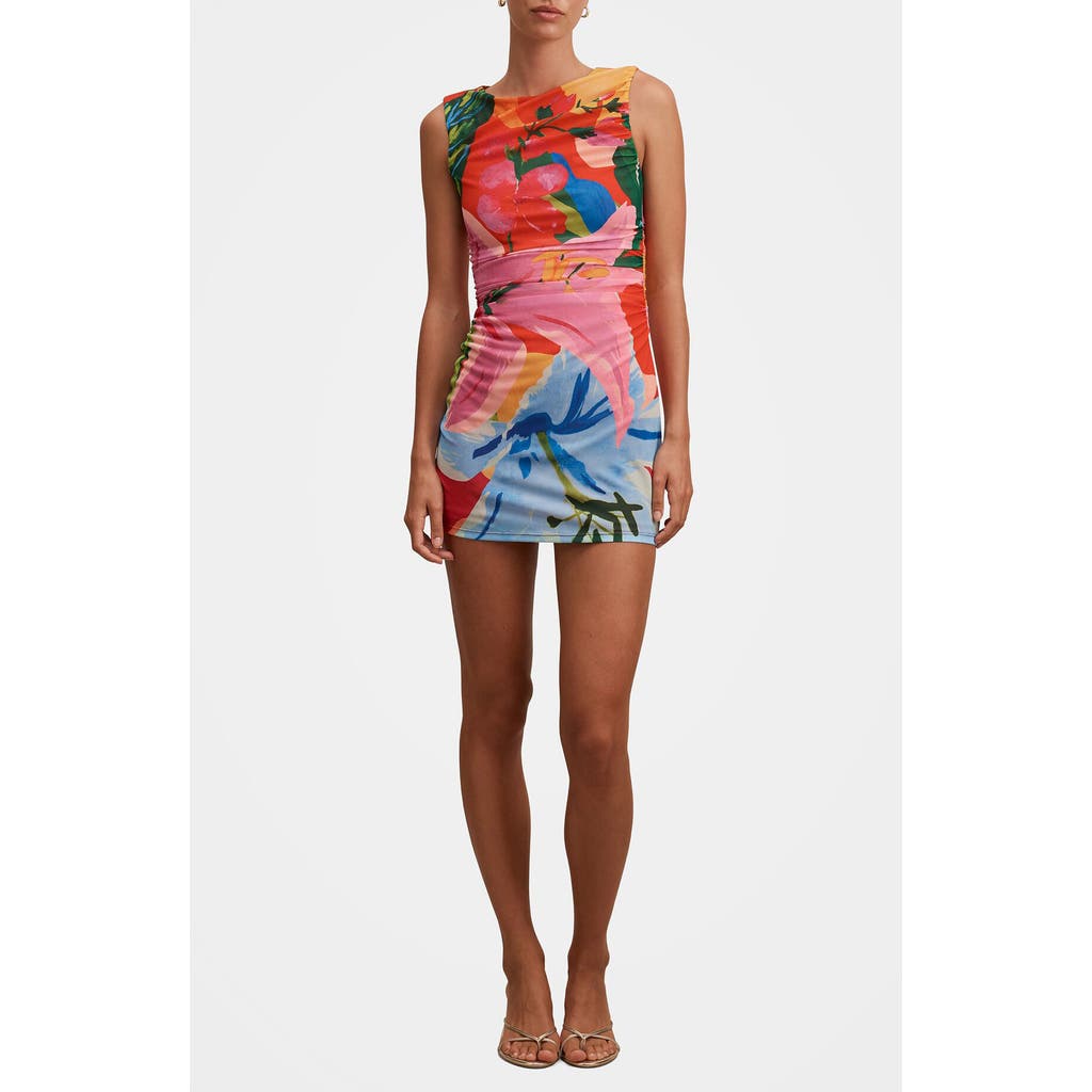 Ever New Lucille Ruched Mesh Minidress in Sola Tropical at Nordstrom, Size 12