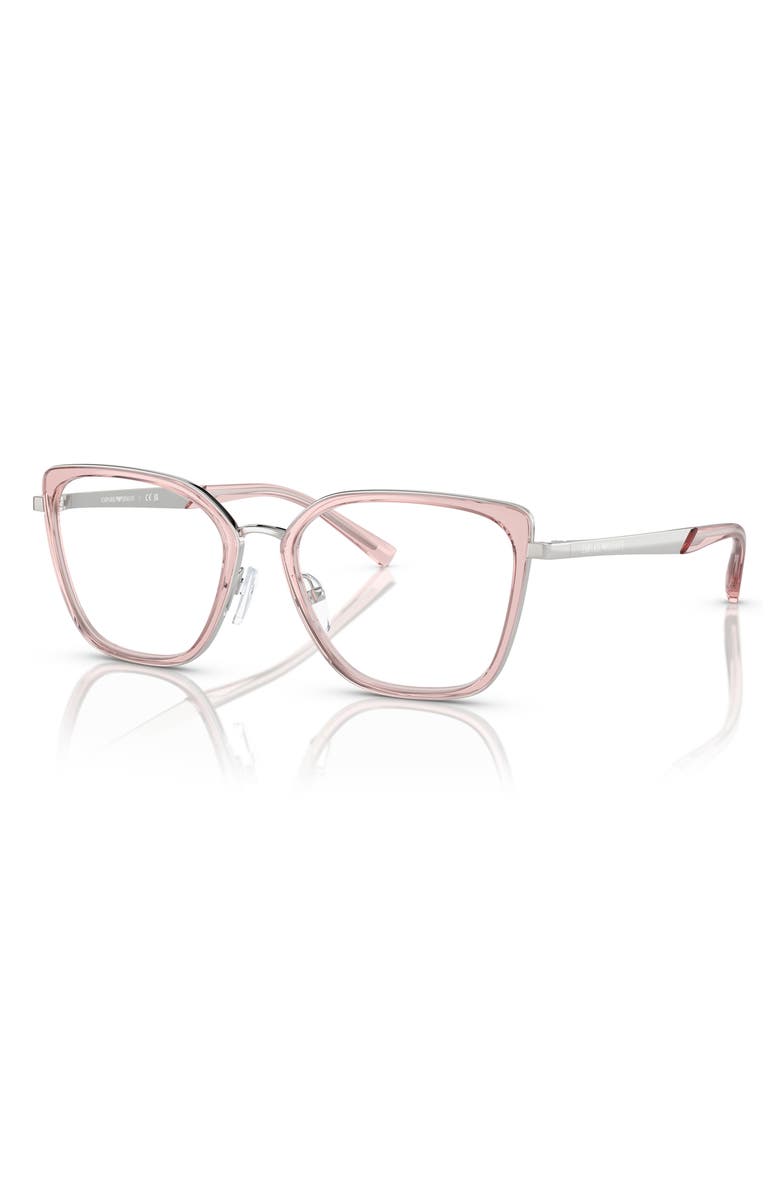 Emporio Armani 52mm Cat Eye Optical Glasses, Alternate, color, Silver / Pink / Demo Lens