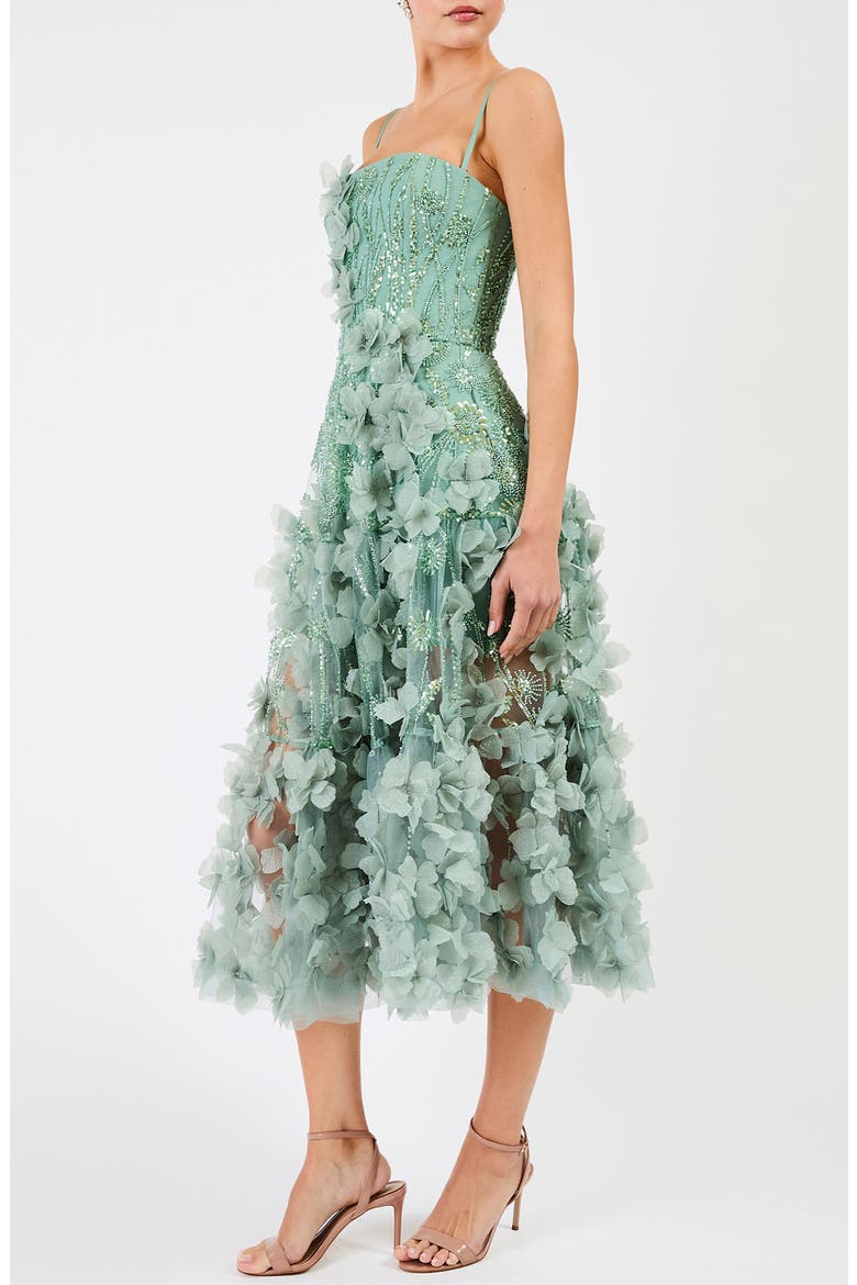 Lily Sequin Floral Appliqué Midi Dress, Alternate, color, SAGE