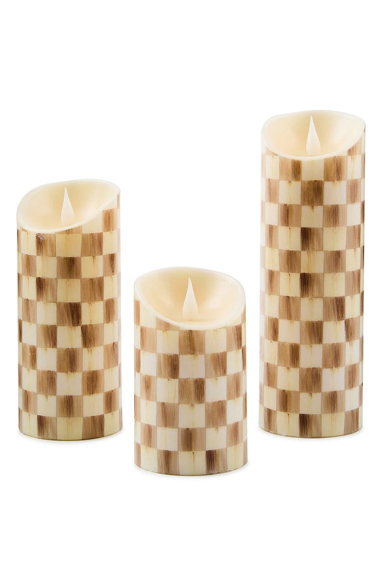 MACKENZIE CHILDS Mocha Check 9-Inch Flameless Pillar Candle, Alternate, color, Mocha