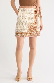 MAX STUDIO Embroidered Border Print Wrap Miniskirt