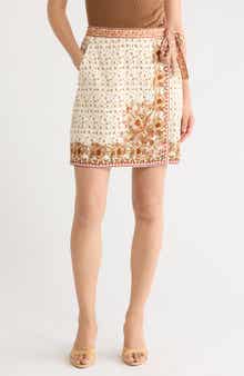 Embroidered Border Print Wrap Miniskirt