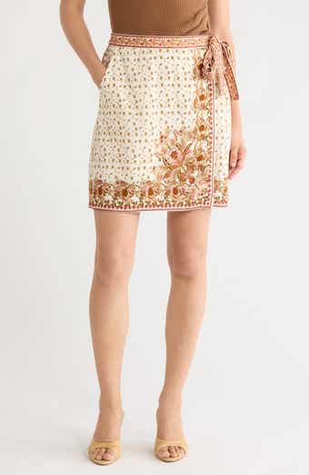 Embroidered Border Print Wrap Miniskirt
