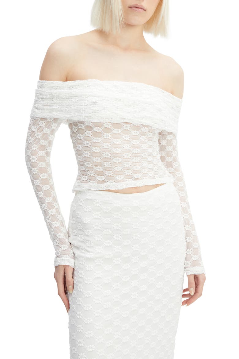 Adoni Off the Shoulder Embroidered Sheer Mesh Top, Main, color, ORCHID WHITE