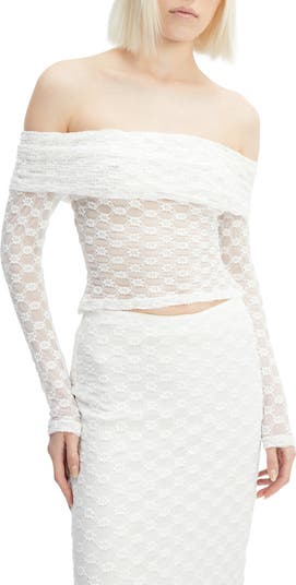 Adoni Off the Shoulder Embroidered Sheer Mesh Top