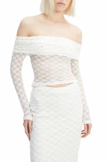 Adoni Off the Shoulder Embroidered Sheer Mesh Top