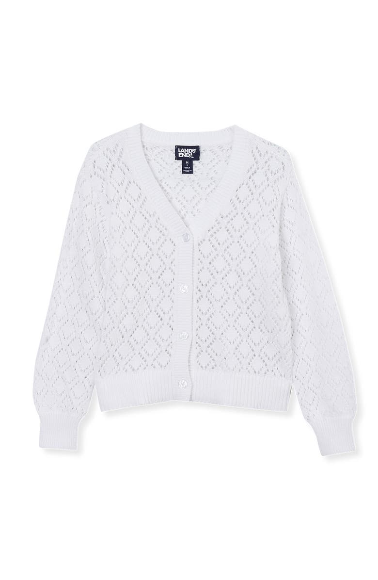 Lands' End Girls Button Front Cable Cardigan, Main, color, White