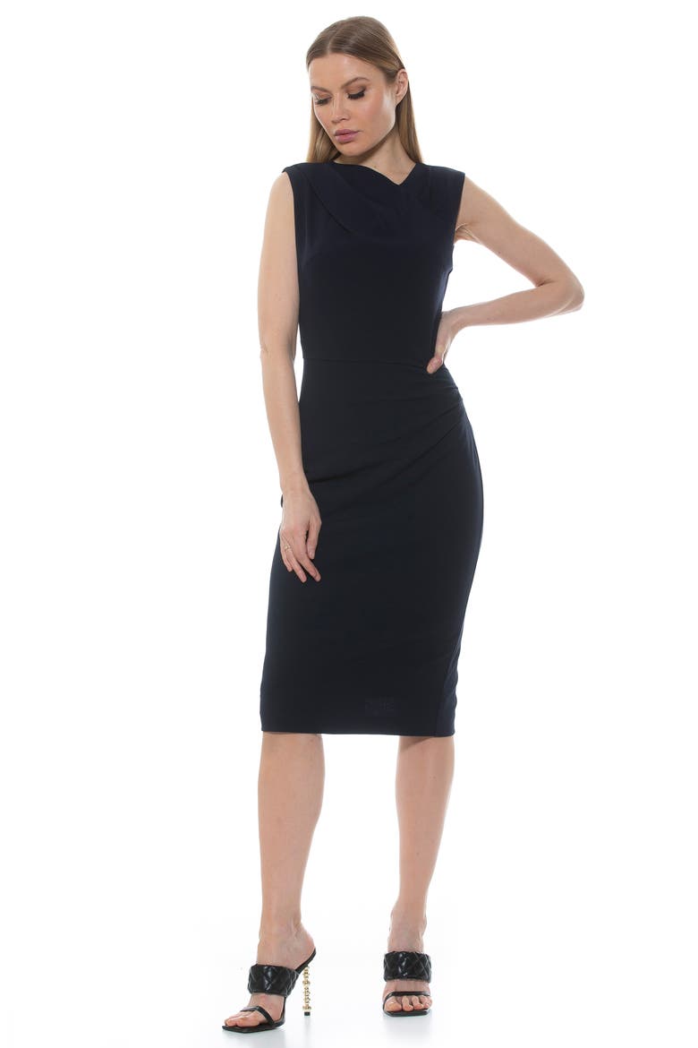 Diane Asymmetric Sleeveless Midi Sheath Dress, Alternate, color, NAVY