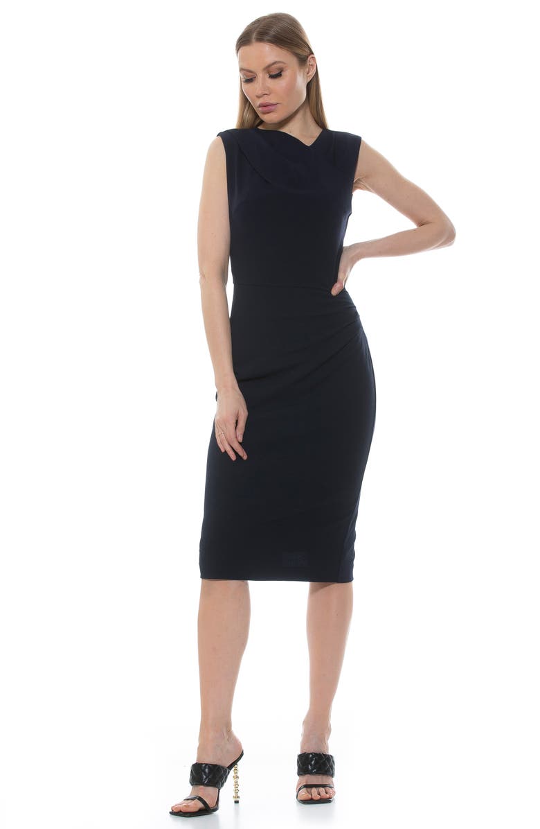 Alexia Admor Diane Asymmetric Sleeveless Midi Sheath Dress, Alternate, color, Navy