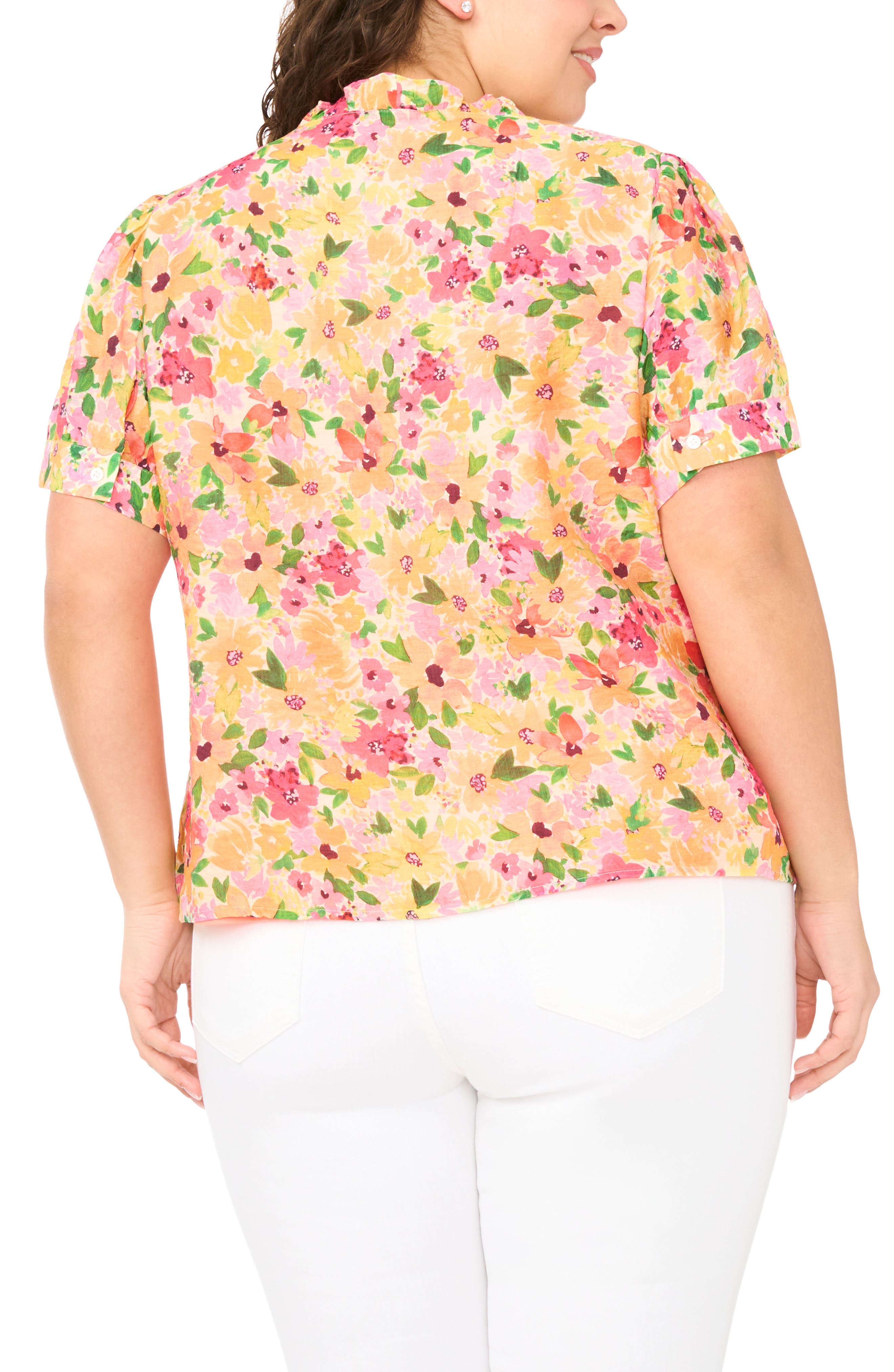 Floral Ruffle Placket Button-Up Top - image 2
