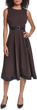KARL LAGERFELD PARIS Belted Sleeveless Scuba Crepe Midi Dress