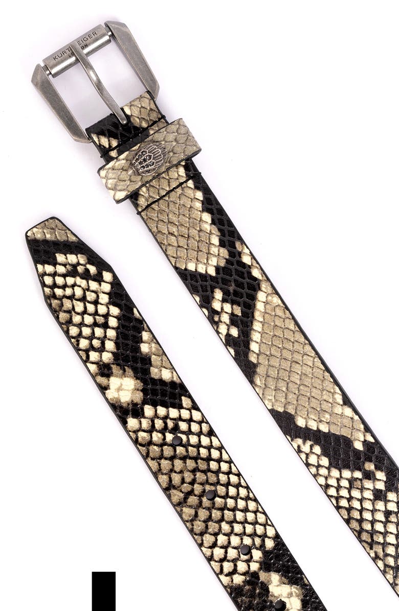 Kurt Geiger London Studded Snakeskin Print Leather Belt, Alternate, color, Light Brown/ Antique Silver