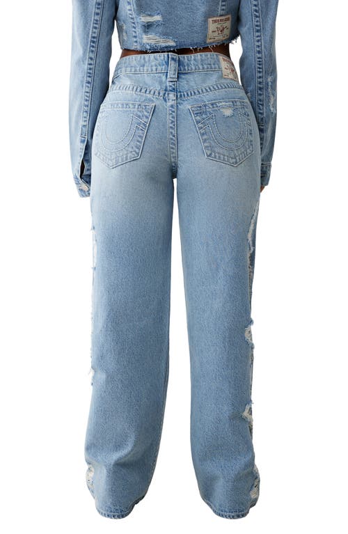Shop True Religion Bobbi Distressed Baggy Wide Leg Jeans In Aqua Marine