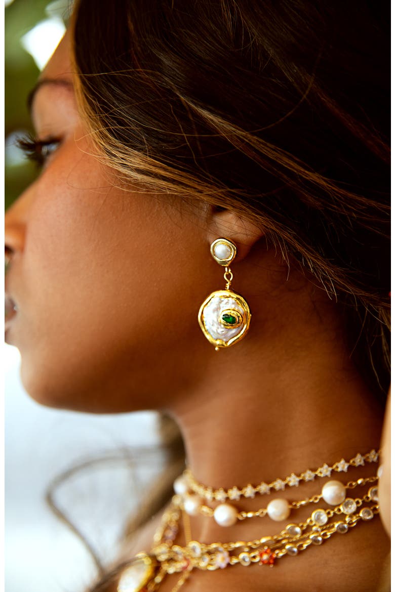 Freshwater Pearl Disc Drop Earrings, Alternate, color, GOLD