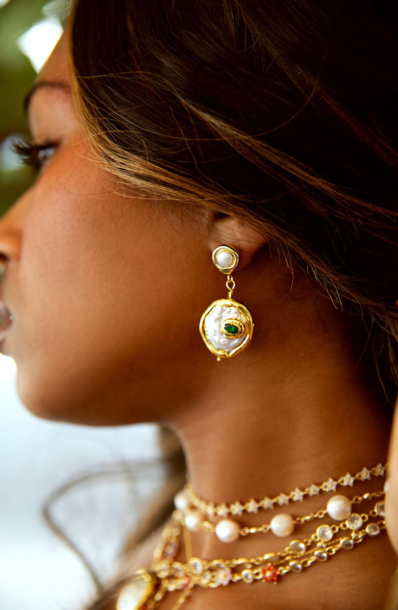 VIDAKUSH Freshwater Pearl Disc Drop Earrings, Alternate, color, Gold