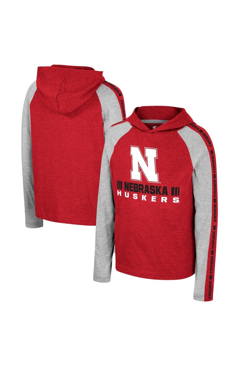 COLOSSEUM Youth Colosseum Scarlet Nebraska Huskers Ned Raglan Long Sleeve Hooded T-Shirt, Main, color, 