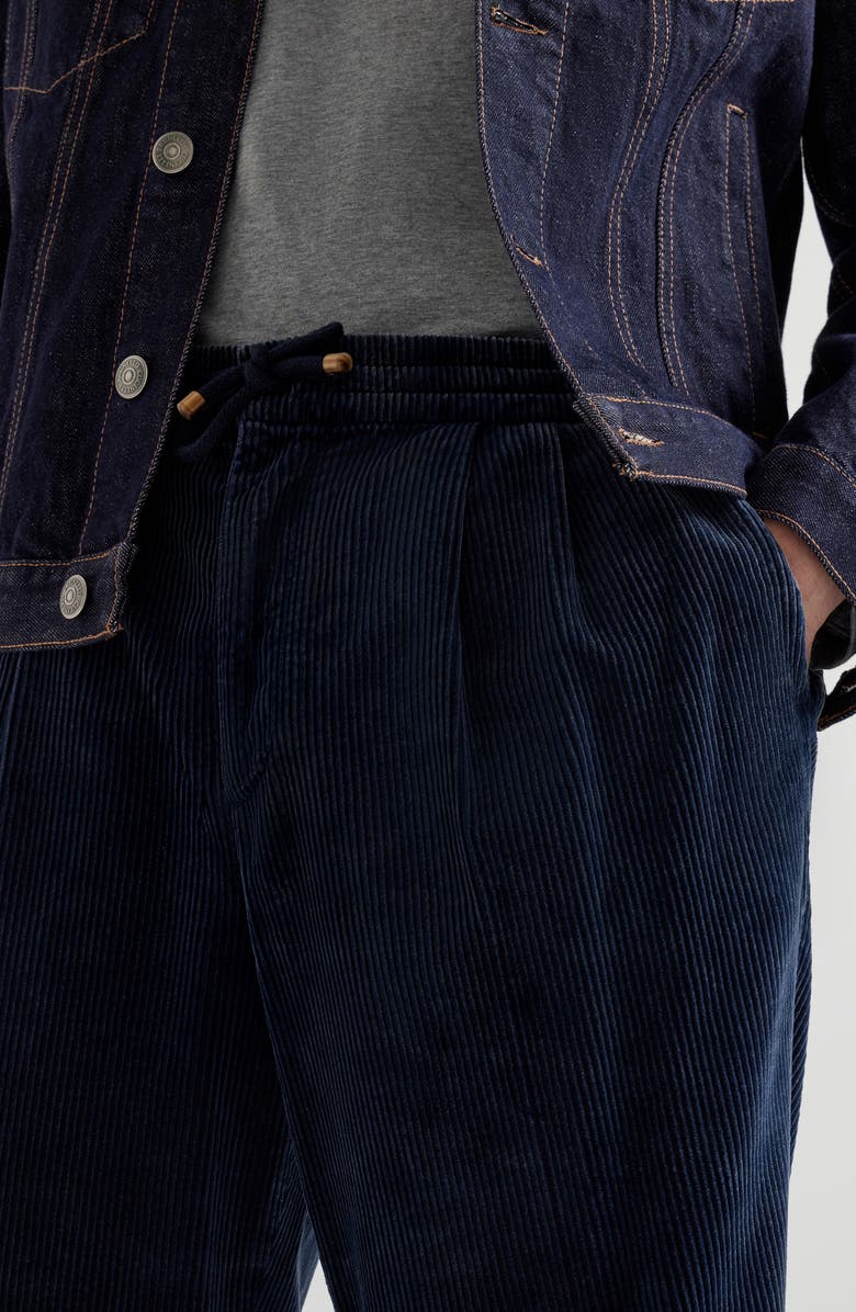 Brunello Cucinelli Leisure fit trousers with drawstring, Alternate, color, Navy Blue