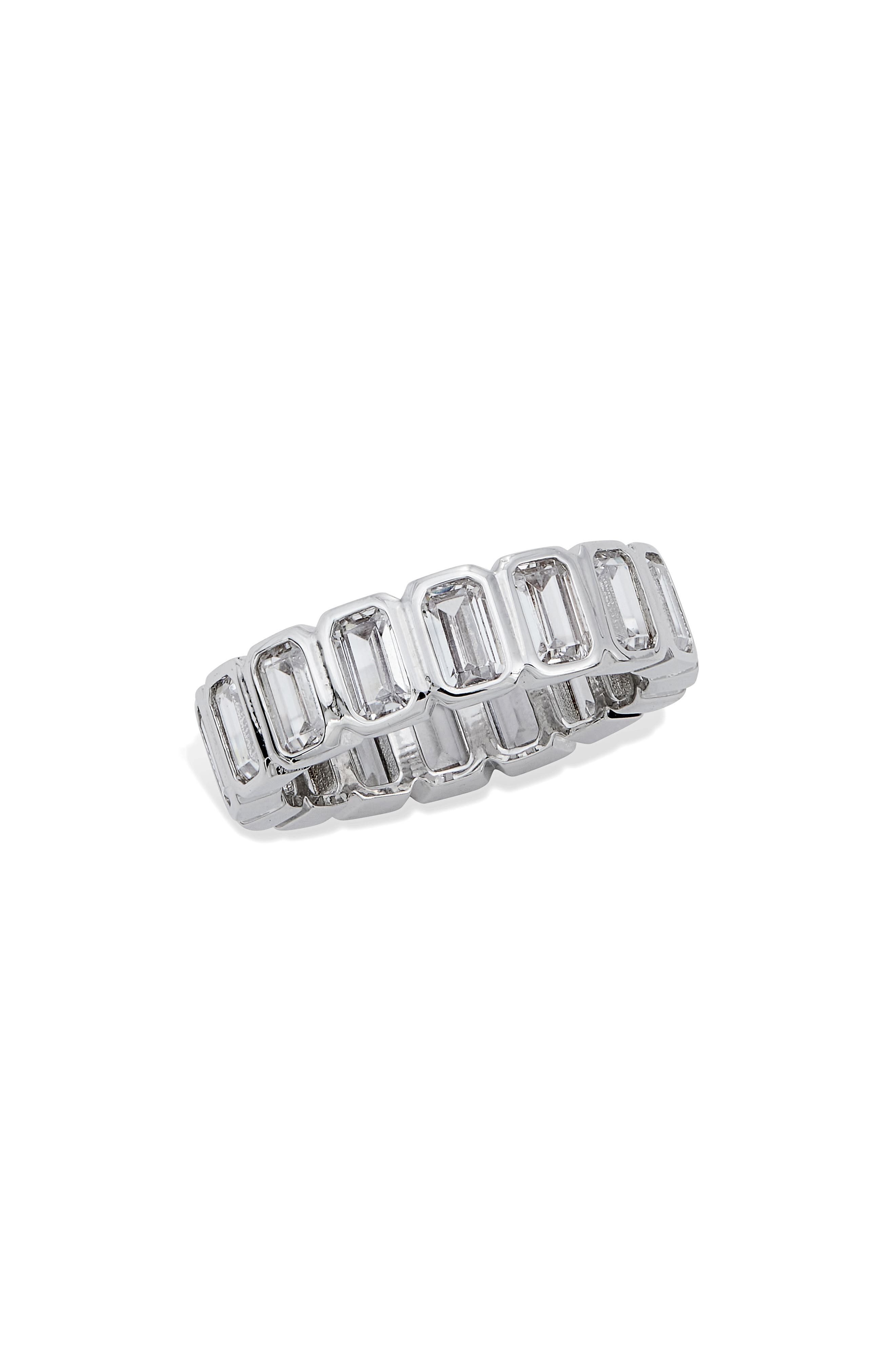 SAVVY CIE JEWELS Bezel Set Emerald Cut CZ Eternity Ring