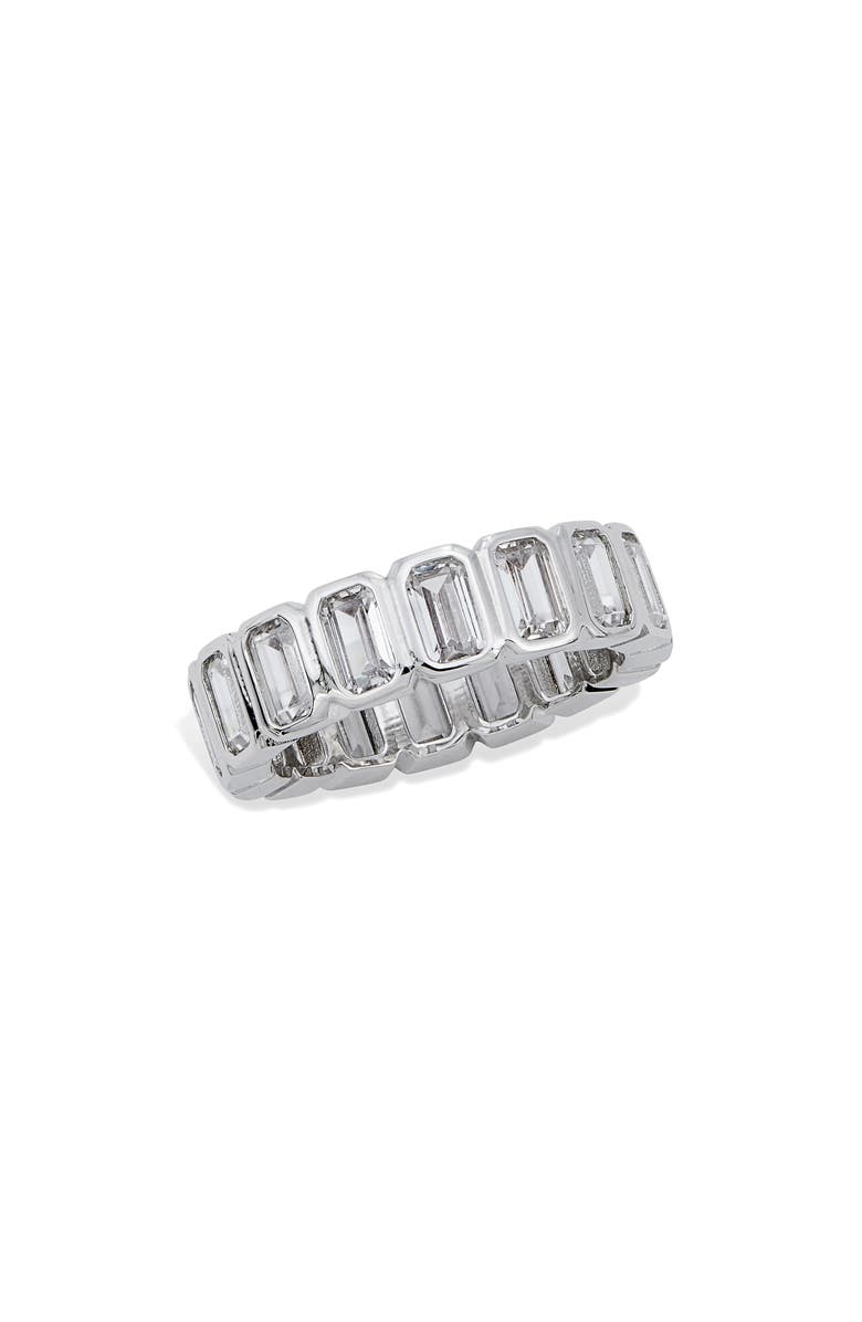 SAVVY CIE JEWELS Bezel Set Emerald Cut CZ Eternity Ring, Main, color, White