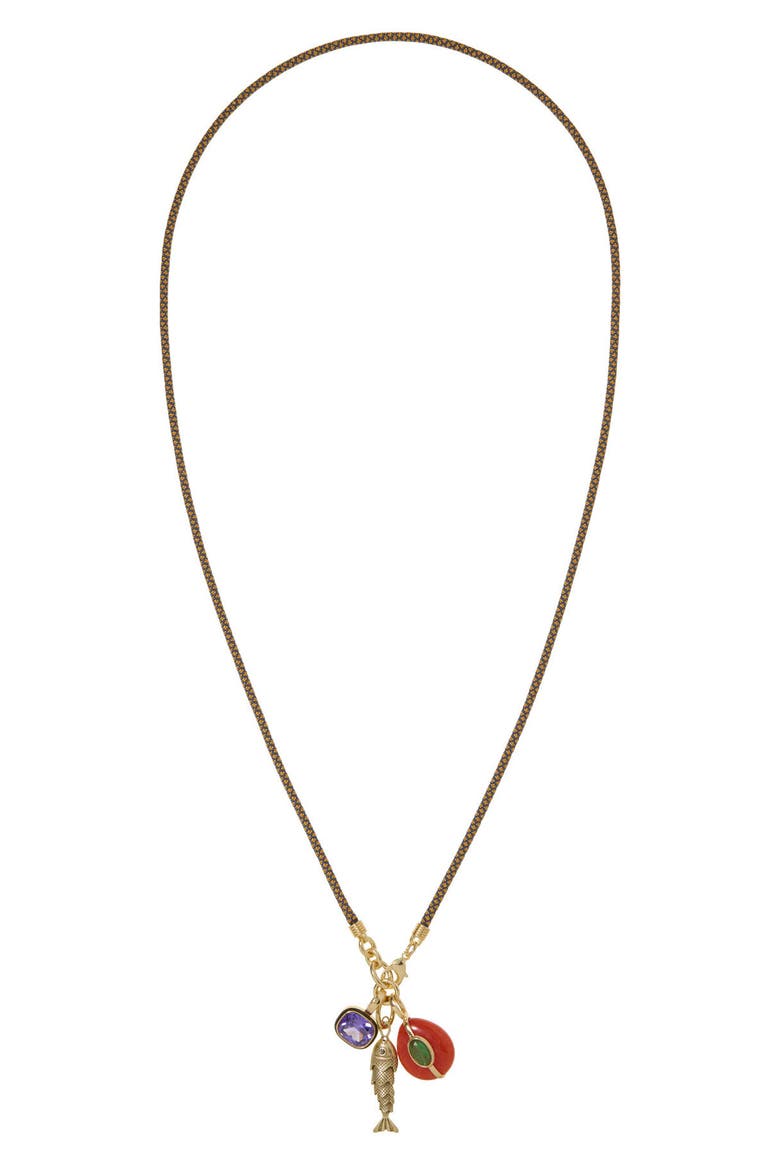 The Cubic Triple Charm Cord Pendant Necklace, Main, color, MULTI