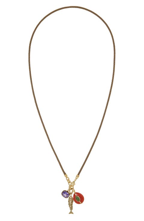 The Cubic Triple Charm Cord Pendant Necklace