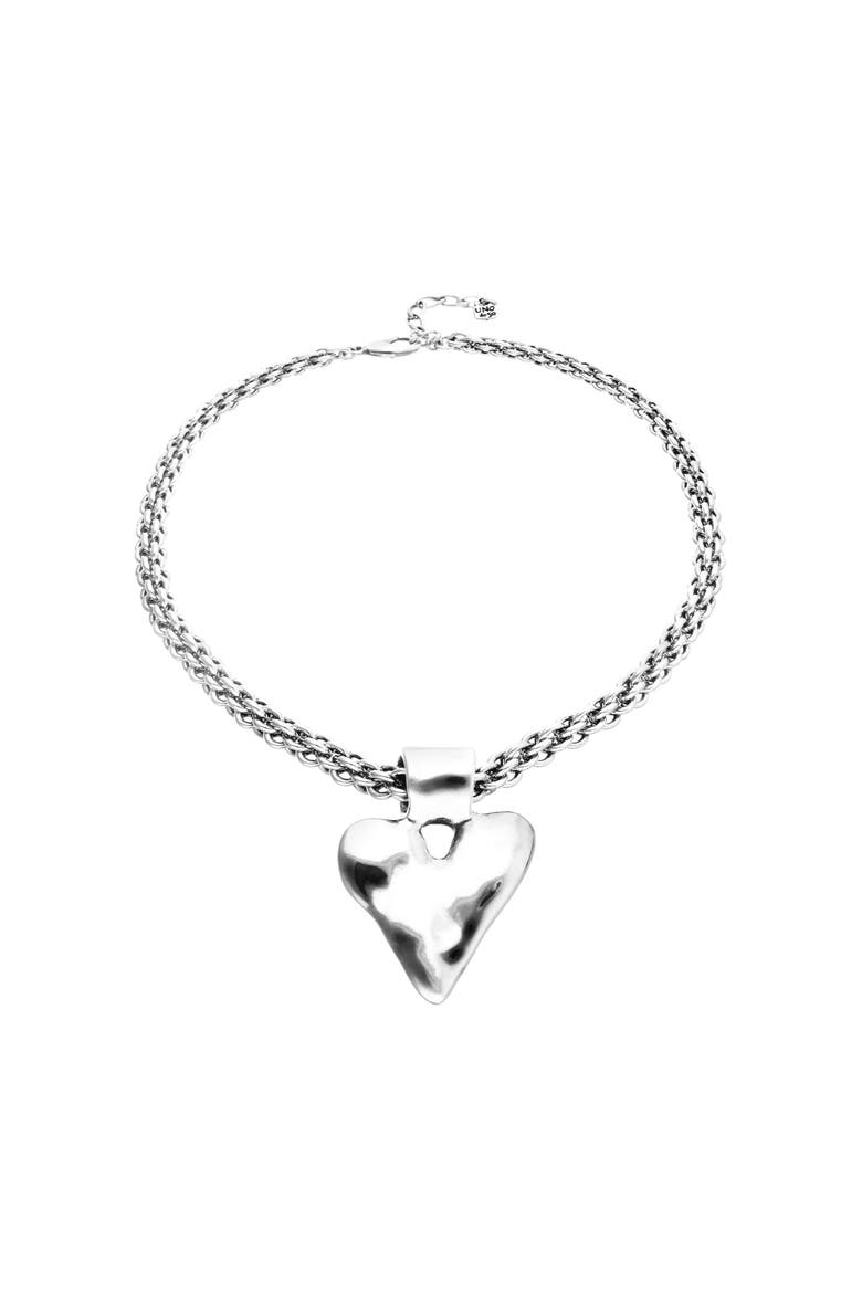 Necklace With Chunky Chain And Heart Detail Plated In Sterling Silver, Alternate, color, Silver