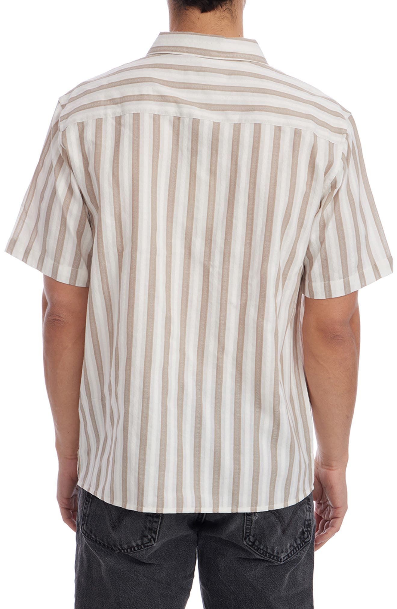 Stripe Jacquard Short Sleeve Cotton Button-Up Shirt - image 2
