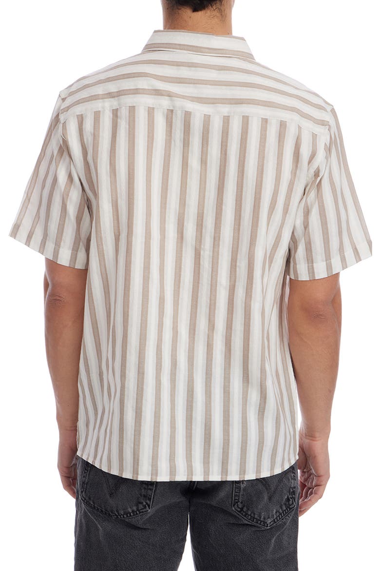 Stripe Jacquard Short Sleeve Cotton Button-Up Shirt, Alternate, color, TAN