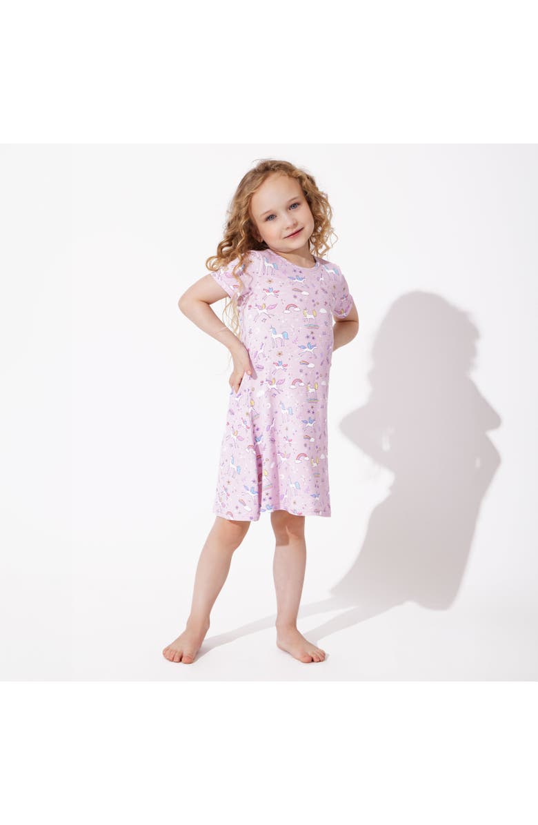 Bellabu Bear Kids' Enchanted Unicorn Short Sleeve Dress, Alternate, color, Enchanted Unicorn