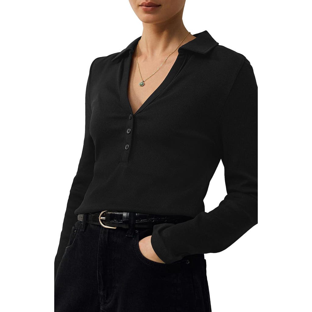Next Collar Rib Top In Black