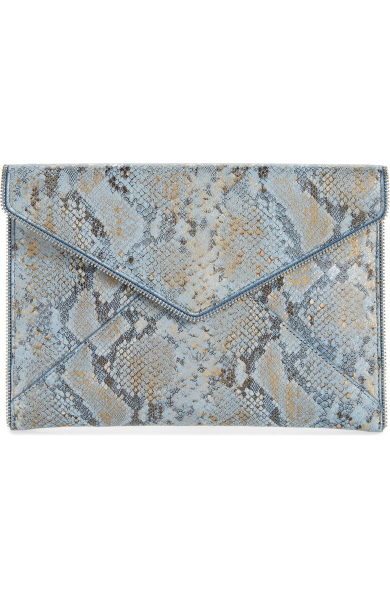 Rebecca Minkoff Leo Snake Embossed Leather Envelope Clutch, Main, color,