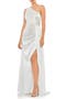 Gathered One Shoulder Satin Faux Wrap Gown