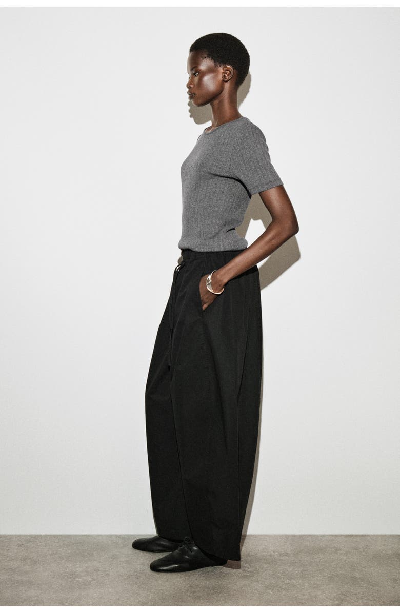 COS Elasticated Barrel-Leg Pants, Alternate, color, Black