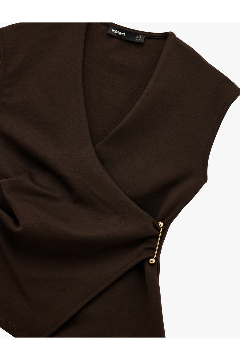 Sleeveless V-Neck Wrap Top with Accessory Detail, Alternate, color, BROWN