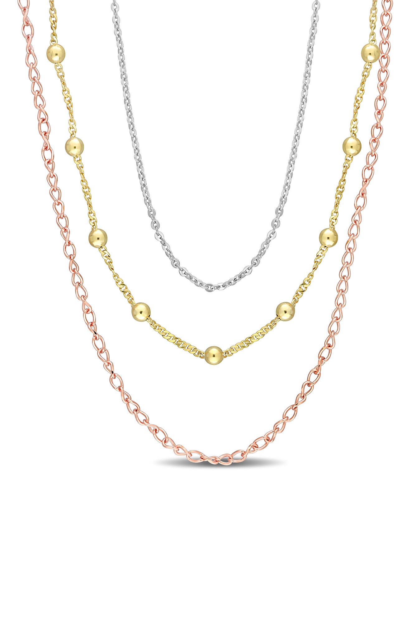 DELMAR Three-Tone Layered Chain Necklace