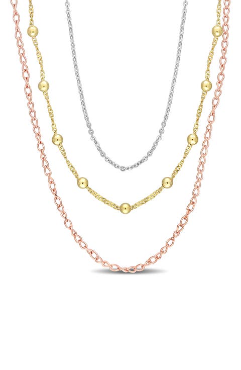 Three-Tone Layered Chain Necklace