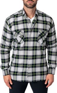 Maceoo Plaid Embroidered Cotton Flannel Button-Up Shirt